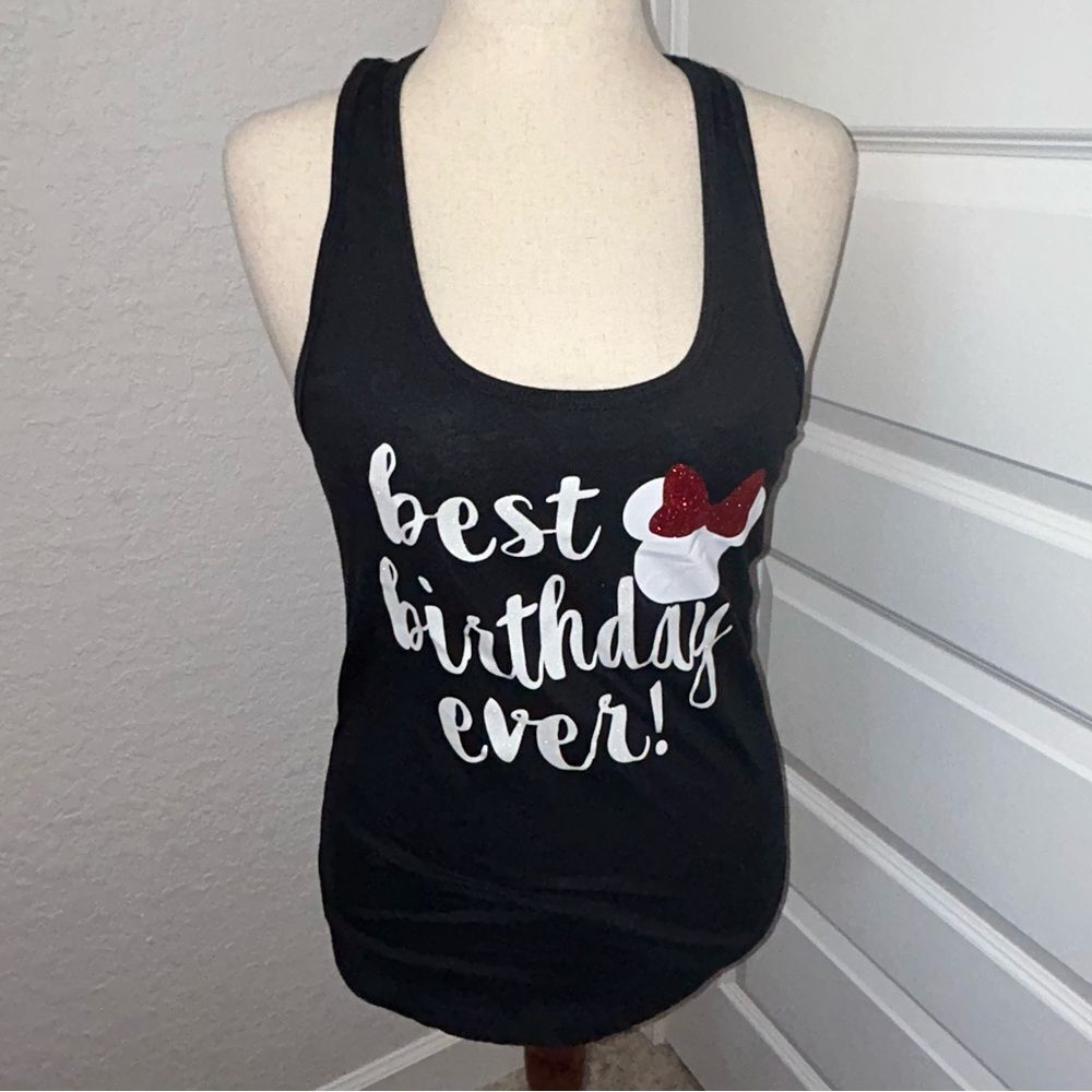 Ideal T by Next Level Graphic “Best Birthday Ever”Minnie Ears Racerback Tank Top